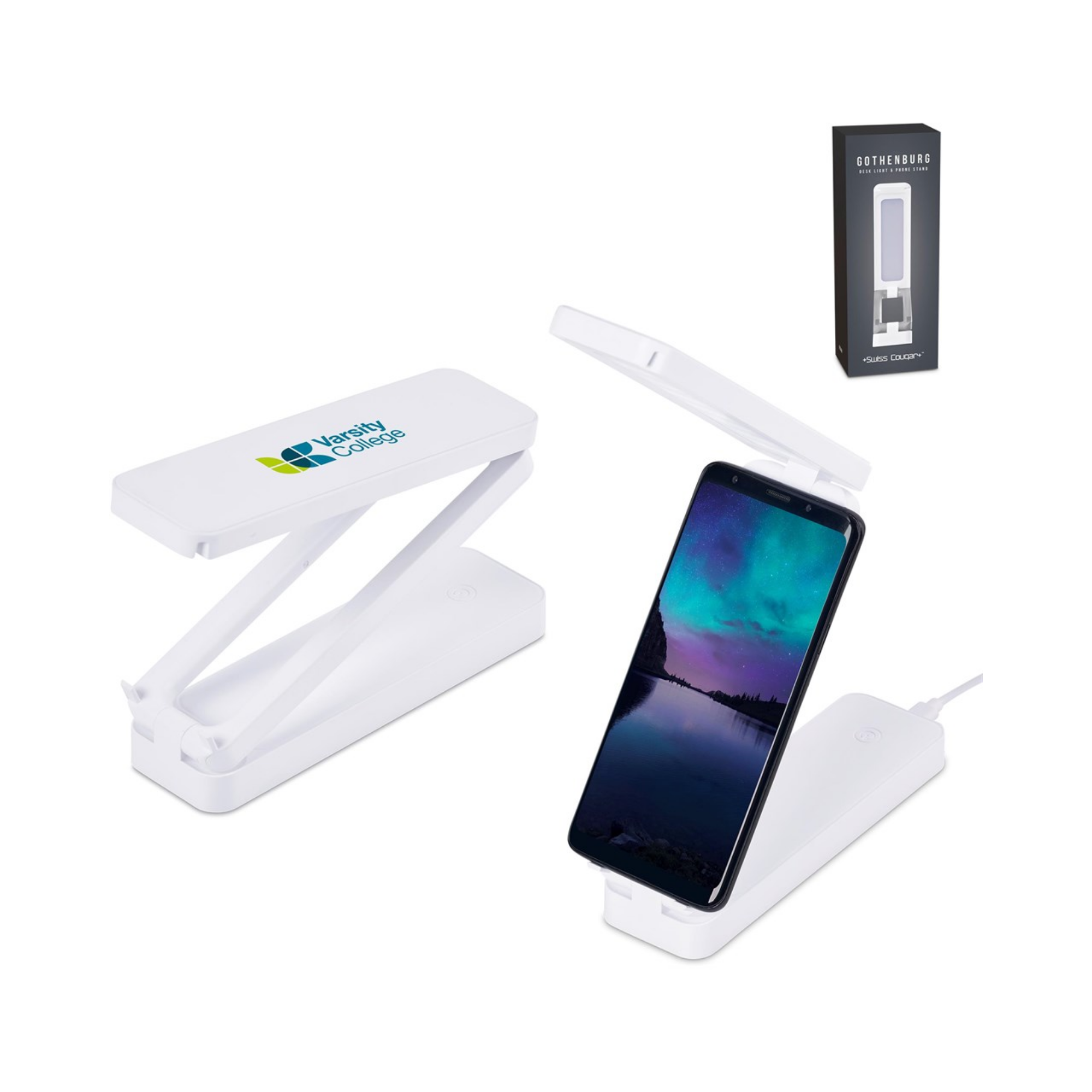 Swiss Cougar Gothenburg Desk Light & Phone Stand - Solid White