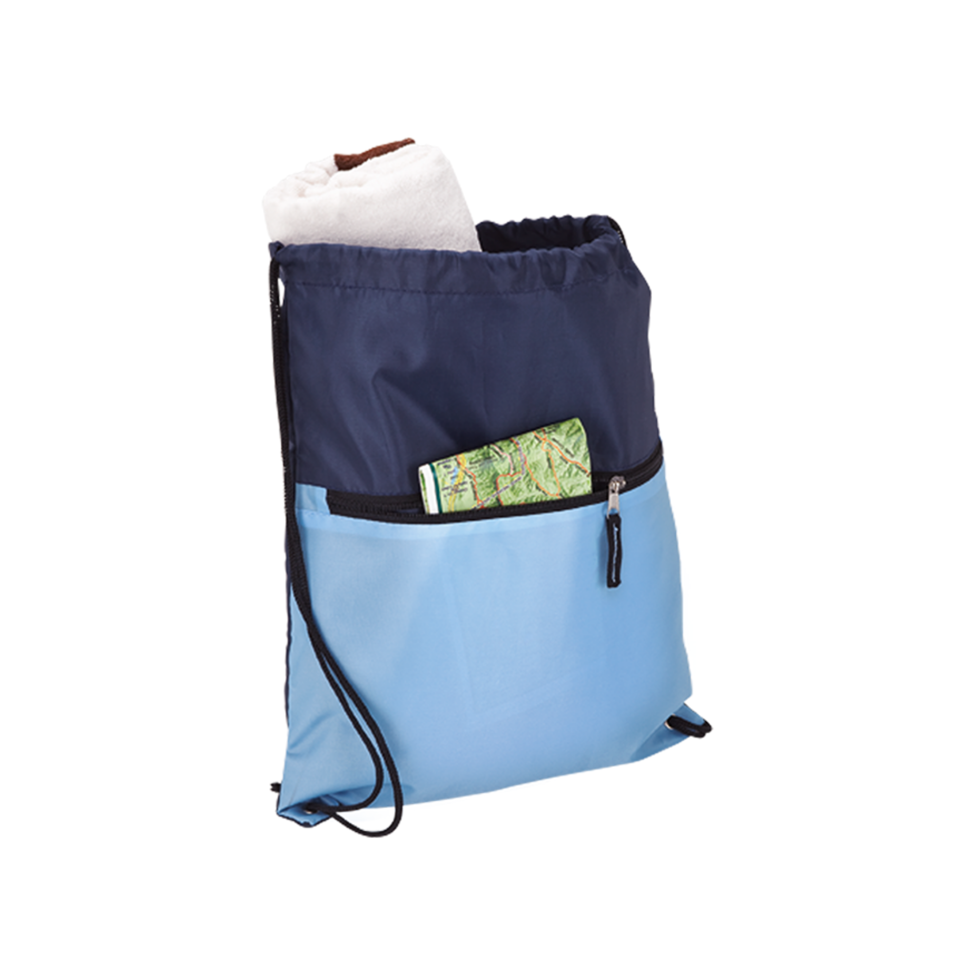 Drawstring Sport Bag with Zip Pocket 210D