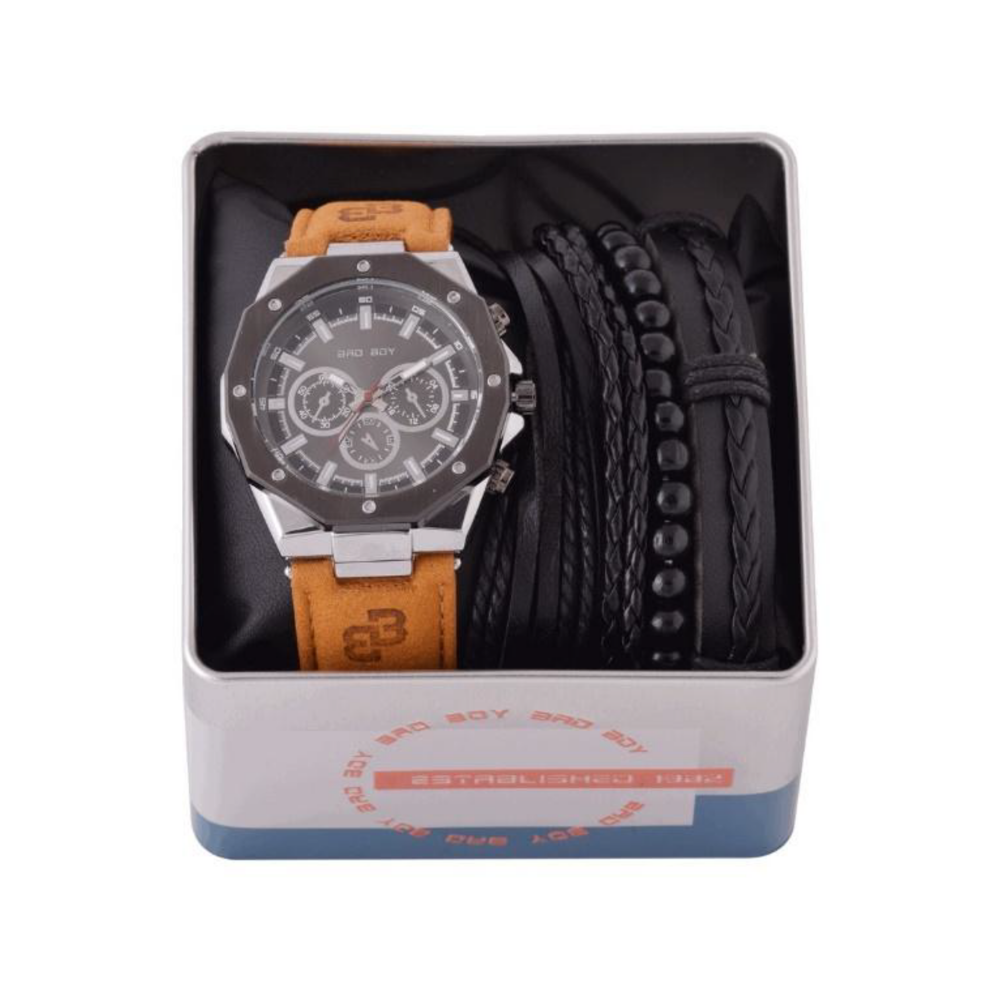 Bad Boy Watch & Bracelet Set Tan