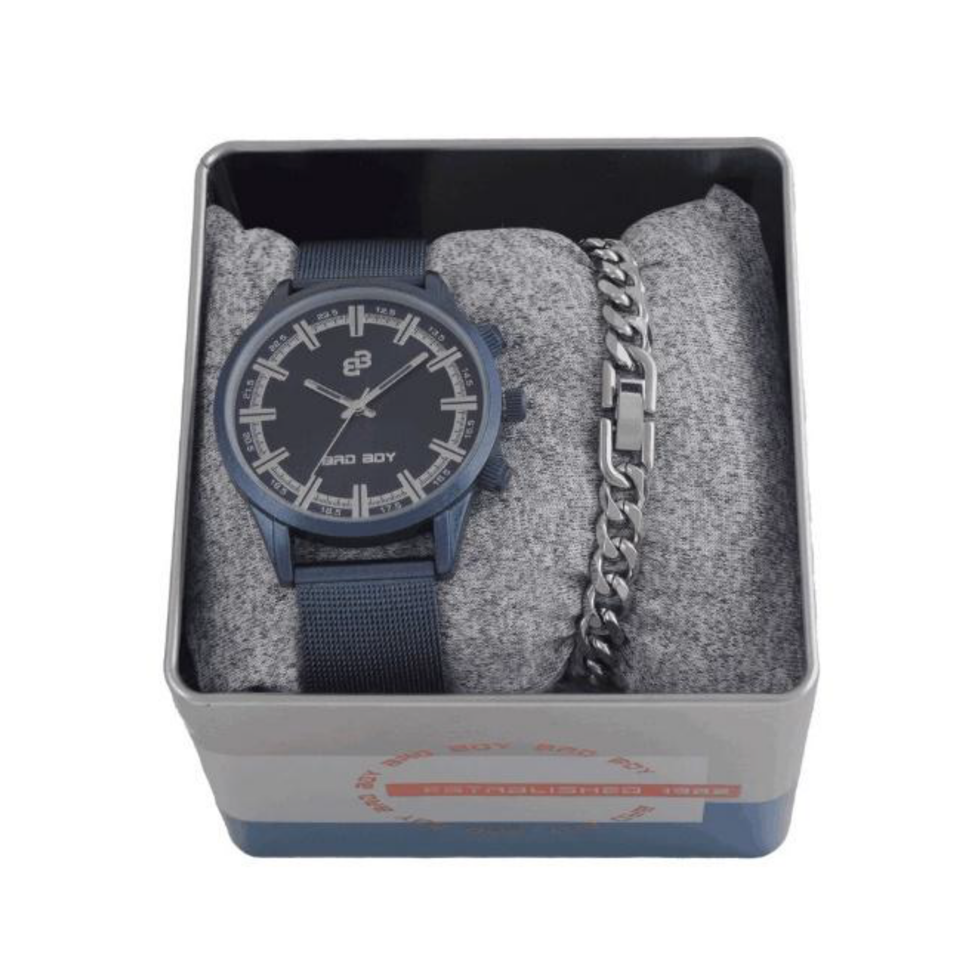 BADBOY Mens Watch & Bracelet Gift Set - Blue/ Silver